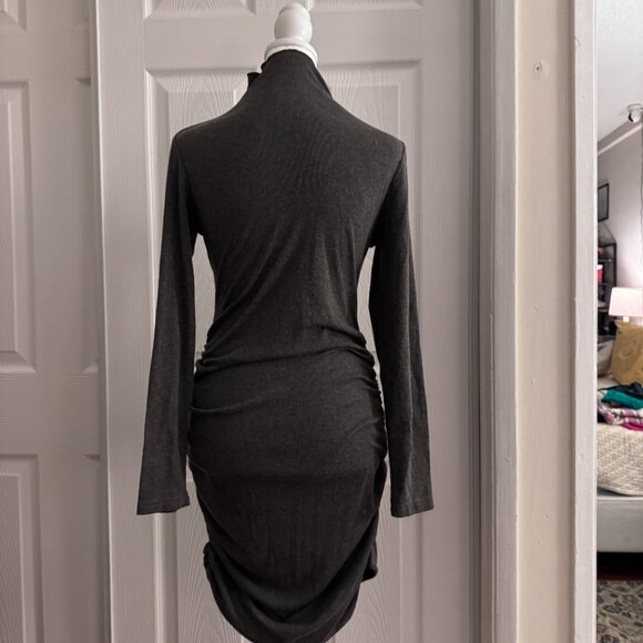 Grey Ruched Turtleneck Bodycon Dress – Size M - Picture 7 of 8